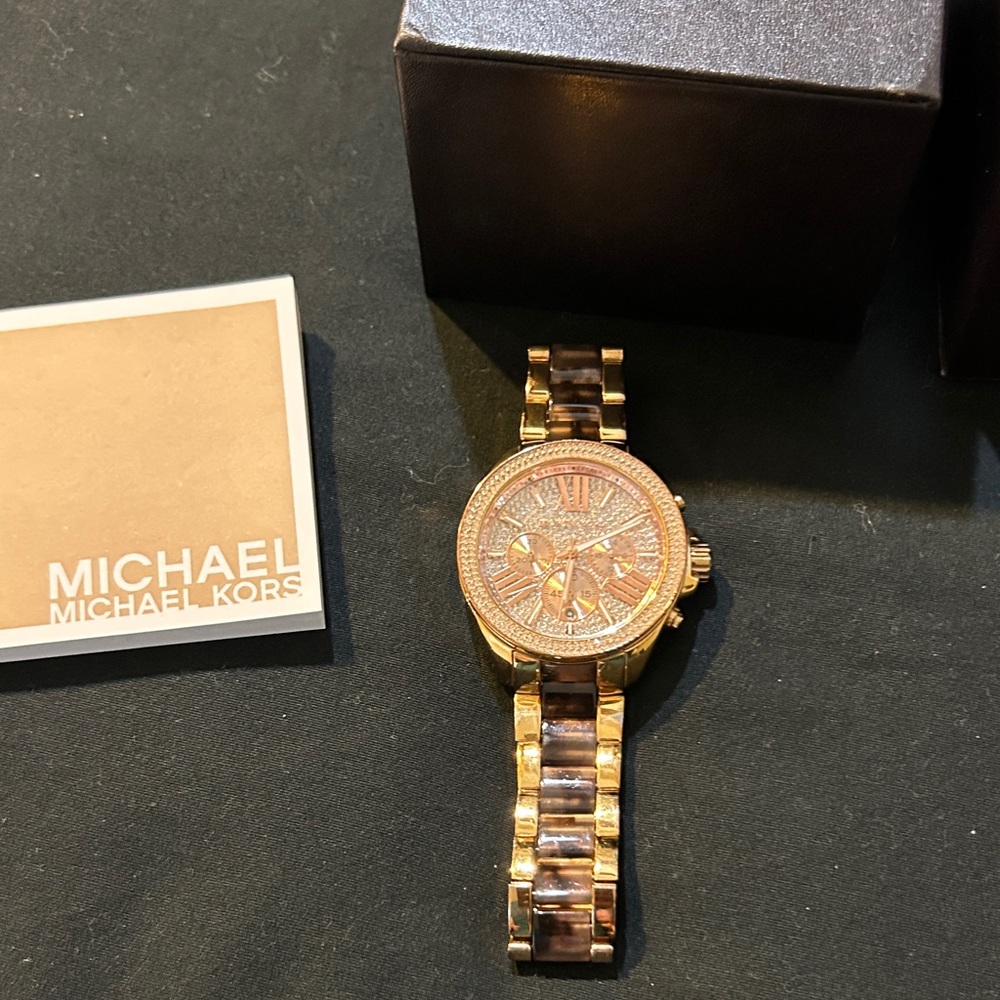 Michael Kors Gold and Tortoise-Shell Timepiece